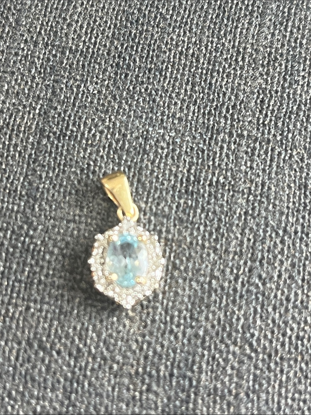 Gold Halo Pendant with Blue Center Gem marked 925 RSE